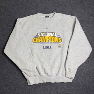 Vintage Nike Sweatshirt Mens L Grey LSU Tigers '03 National Champions Sugar Bowl